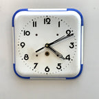 Schramberg Majolika Ceramic Wall Clock, 1930s, White Blue, Square, Quartz, Germany