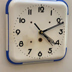 Schramberg Majolika Ceramic Wall Clock, 1930s, White Blue, Square, Quartz, Germany