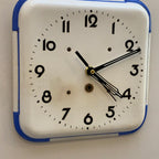 Schramberg Majolika Ceramic Wall Clock, 1930s, White and Blue, Square Case, Germany