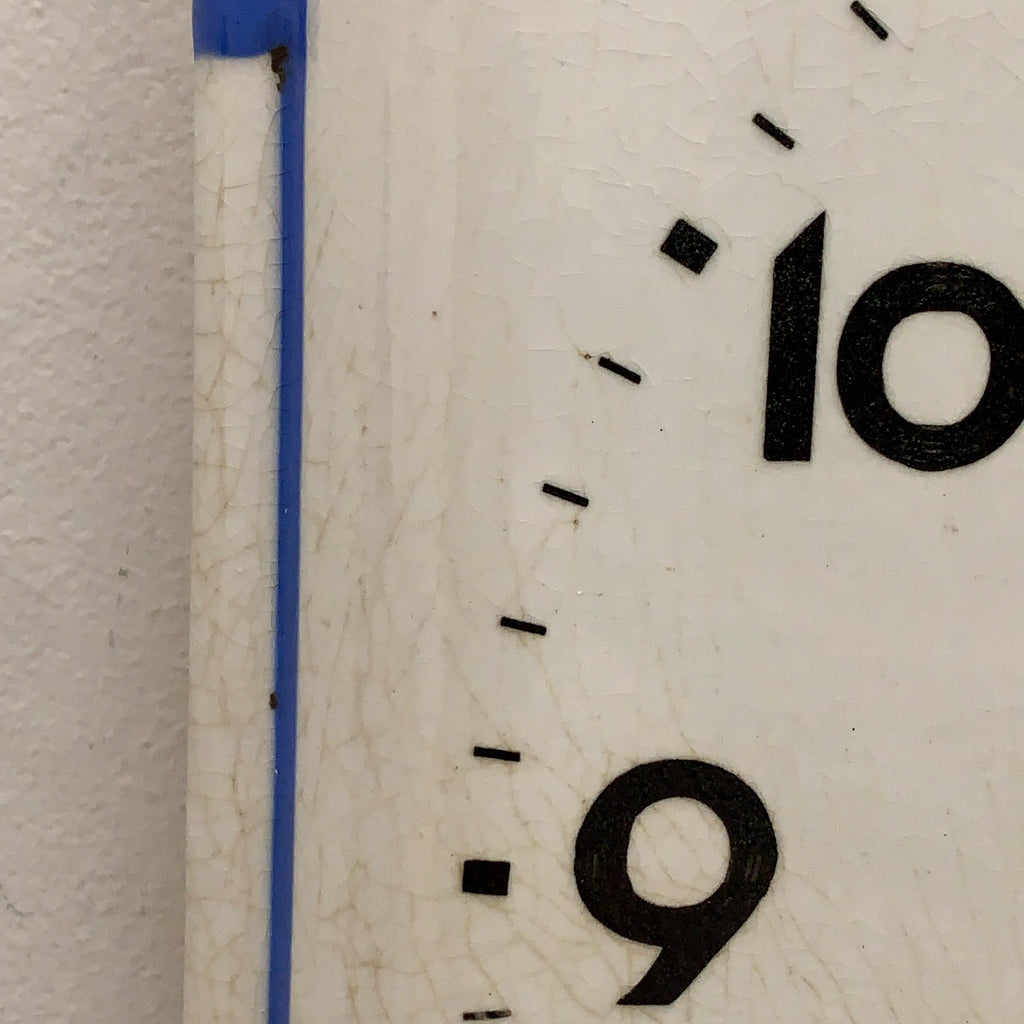 Schramberg Majolika Ceramic Wall Clock, 1930s, White and Blue, Square Case, Germany