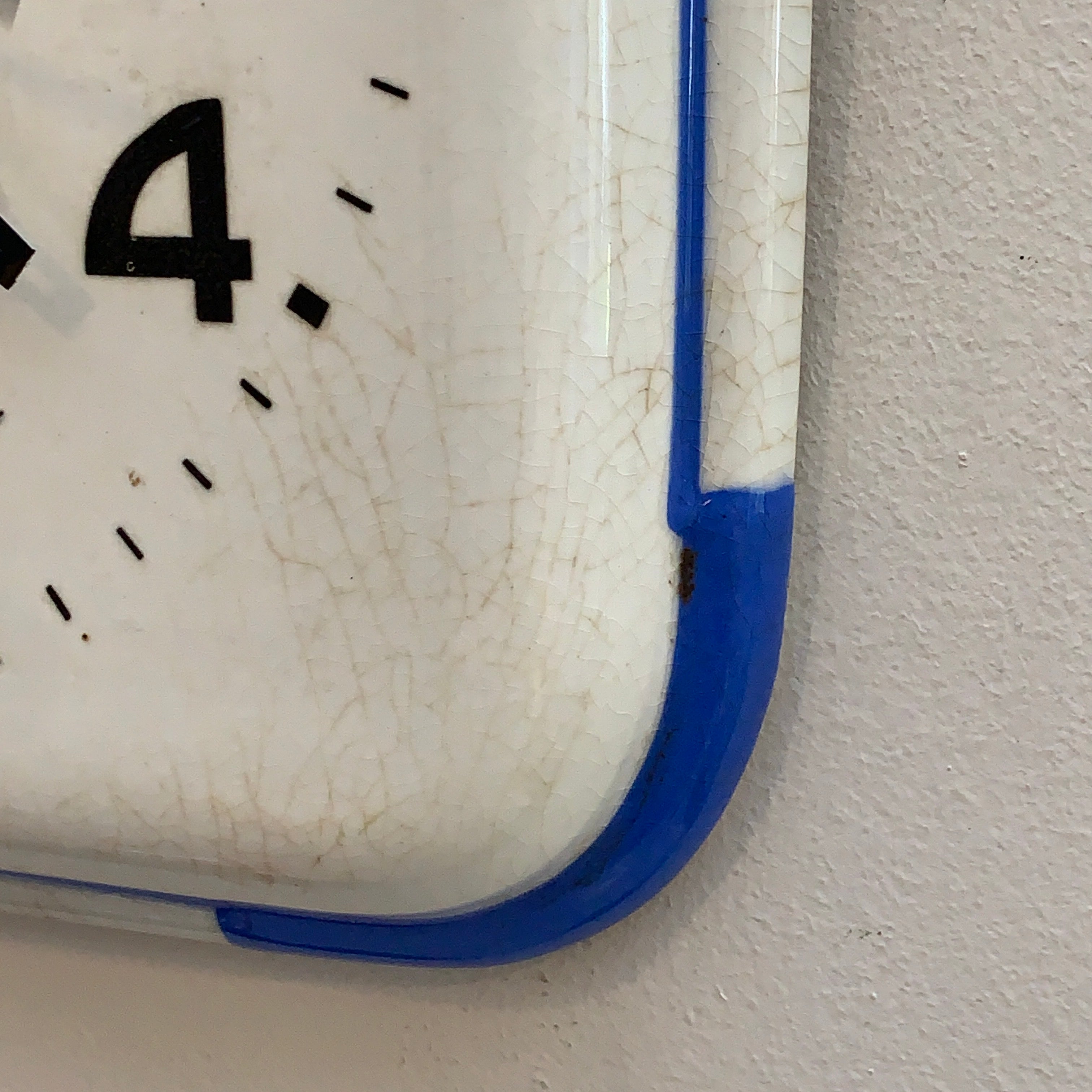Schramberg Majolika Ceramic Wall Clock, 1930s, White and Blue, Square Case, Germany