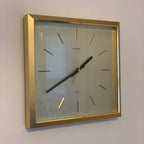 Seiko QA211D Square Wall Clock – 1970s Gold Tone Brass Frame Textured Dial Original Hands 11 Inch