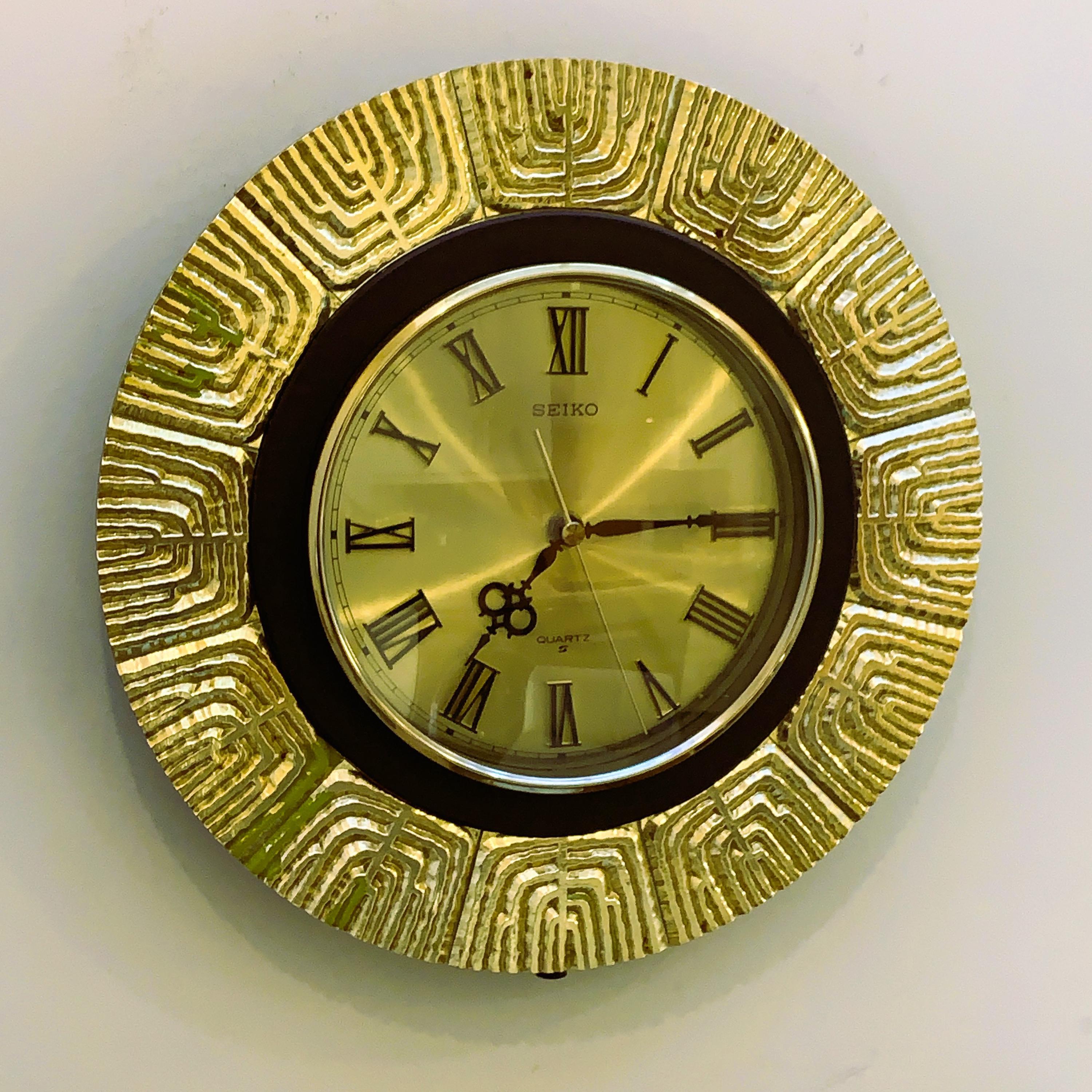 Seiko QA706G Sunburst Wall Clock, Metallic Gold, Roman Numerals, 1975–1980, 13 Inch