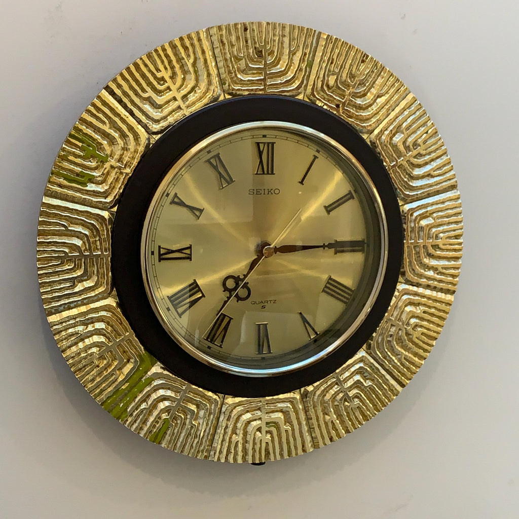 Seiko QA706G Sunburst Wall Clock, Metallic Gold, Roman Numerals, 1975–1980, 13 Inch