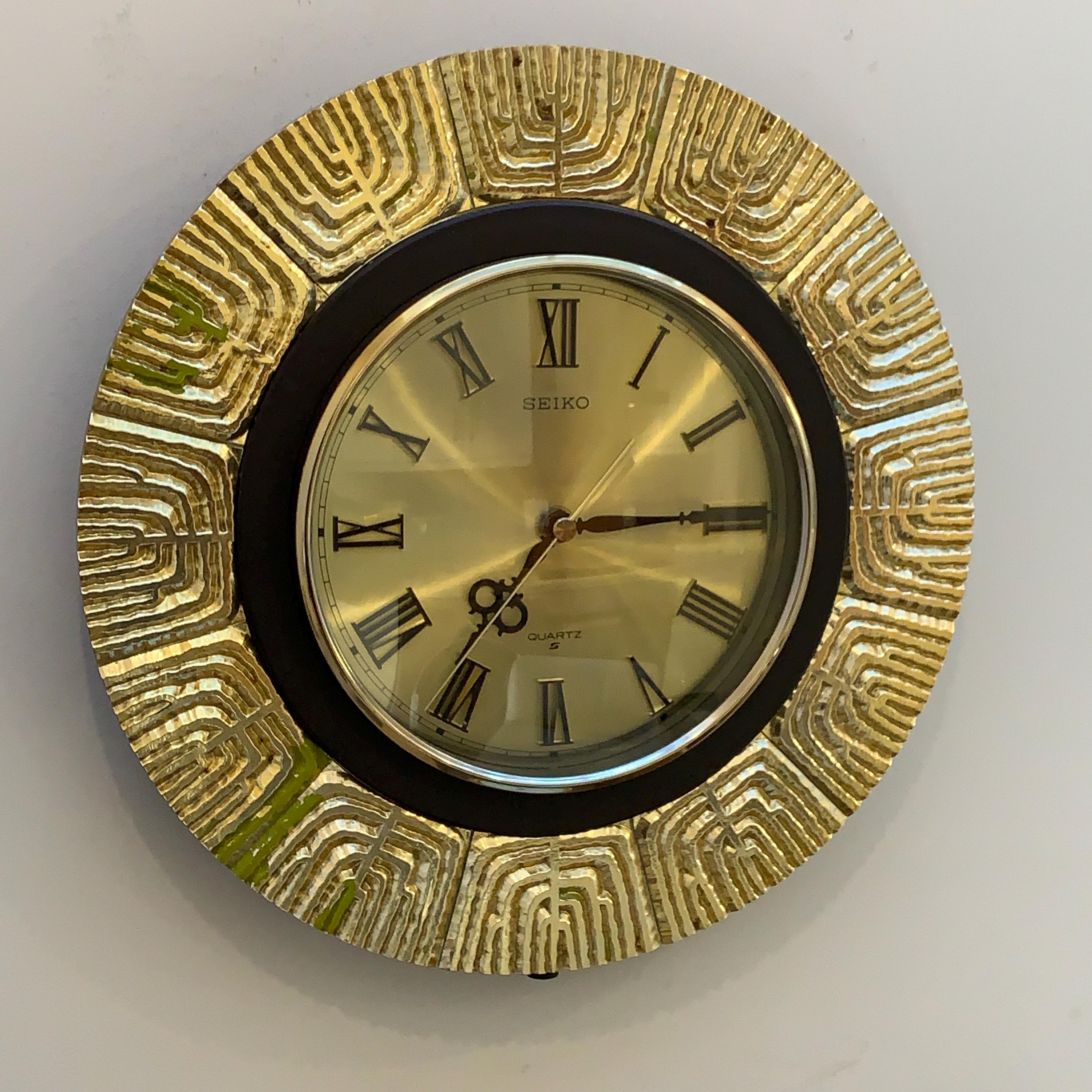 Seiko QA706G Sunburst Wall Clock, Metallic Gold, Roman Numerals, 1975–1980, 13 Inch