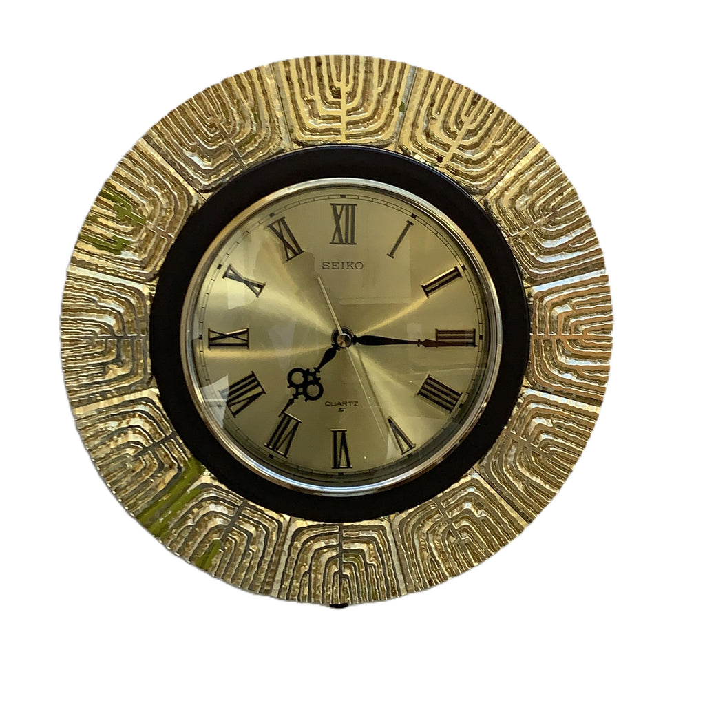 Seiko QA706G Sunburst Wall Clock, Metallic Gold, Roman Numerals, 1975–1980, 13 Inch