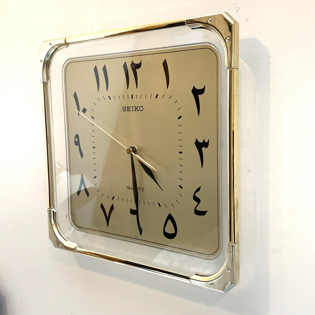 Seiko QAF066F Wall Clock – Eastern Arabic Numerals, Brass & Acrylic, 11 Inch