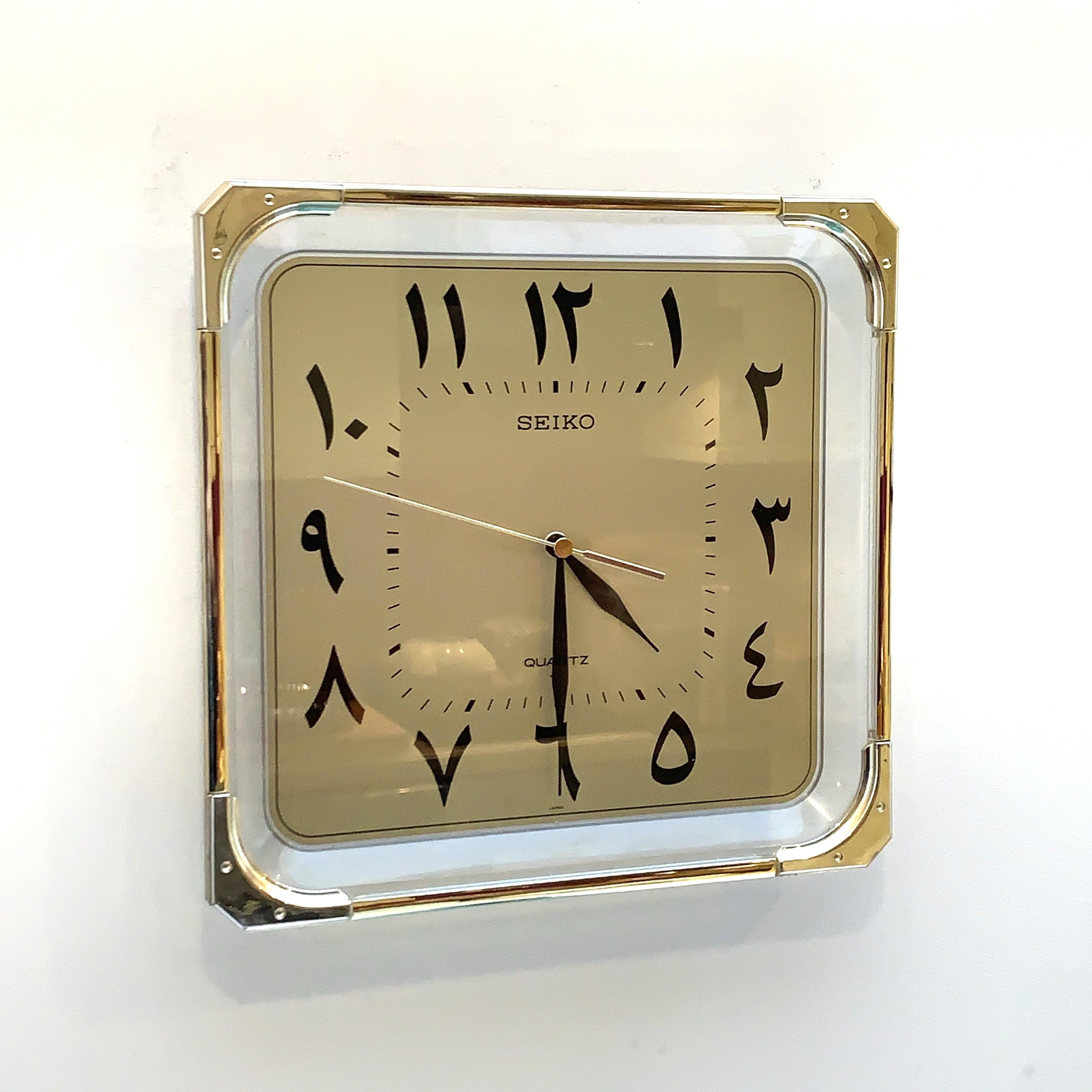 Seiko QAF066F Wall Clock – Eastern Arabic Numerals, Brass & Acrylic, 11 Inch