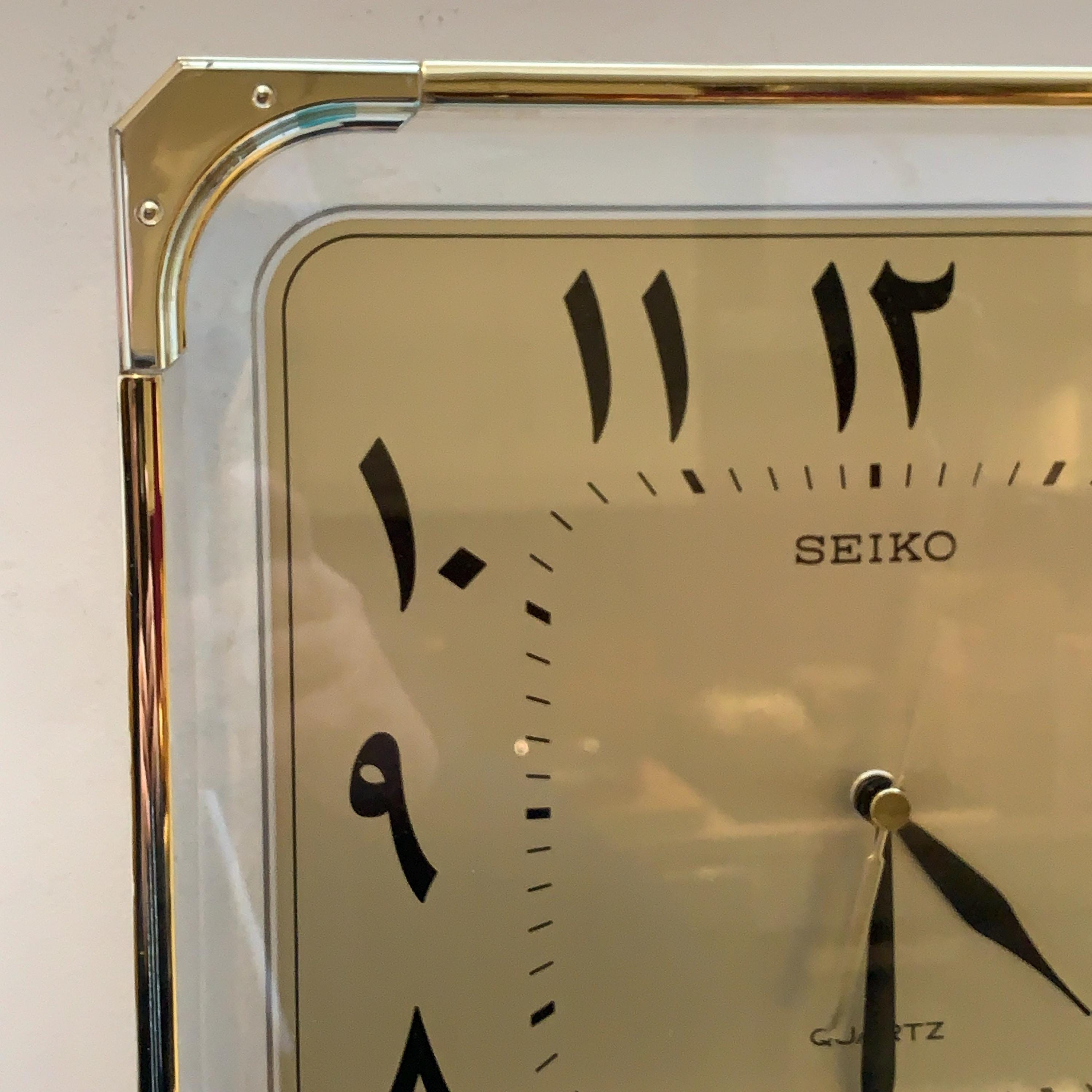 Seiko QAF066F Wall Clock – Eastern Arabic Numerals, Brass & Acrylic, 11 Inch