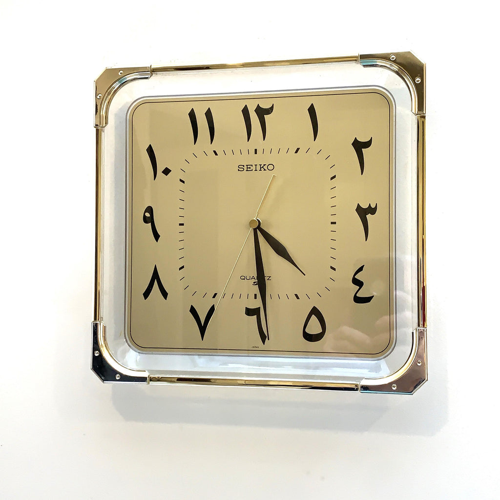 Seiko QAF066F Wall Clock – Eastern Arabic Numerals, Brass & Acrylic, 11 Inch