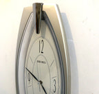 Seiko QXA342S Elongated Silver Wall Clock, NOS Unused, Quiet Sweep Quartz, Modern Japanese Design