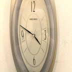 Seiko QXA342S Elongated Silver Wall Clock, NOS Unused, Quiet Sweep Quartz, Modern Japanese Design