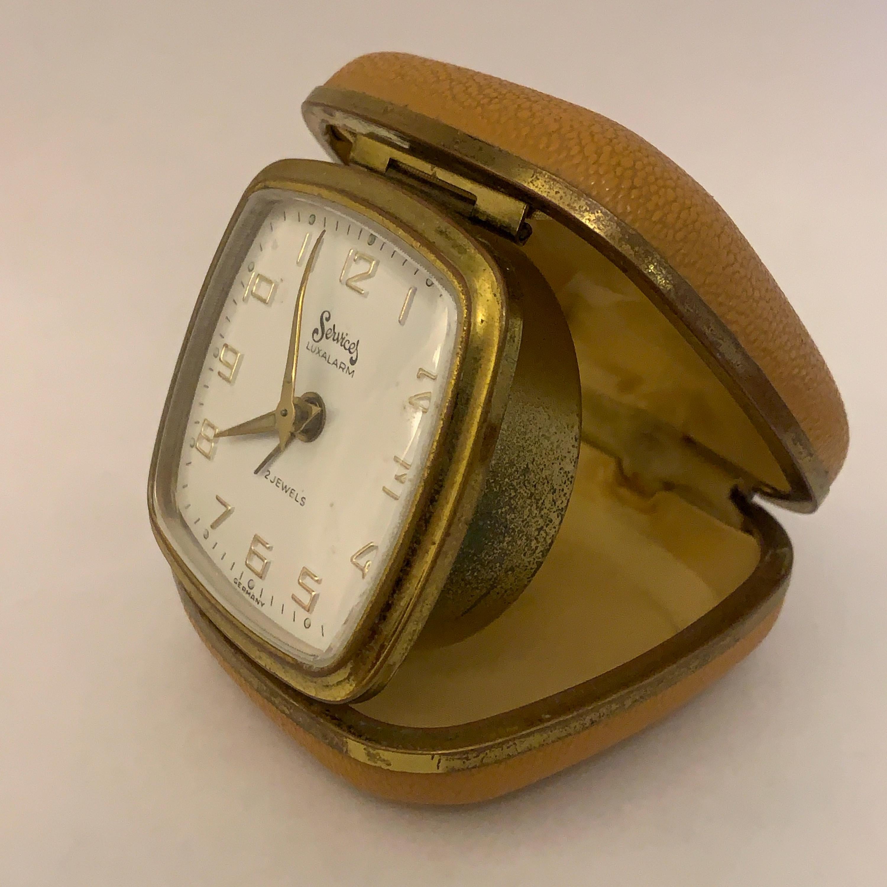 Services Luxalarm Travel Alarm Clock – Tan Case, Germany, 2 Jewels, 1960s