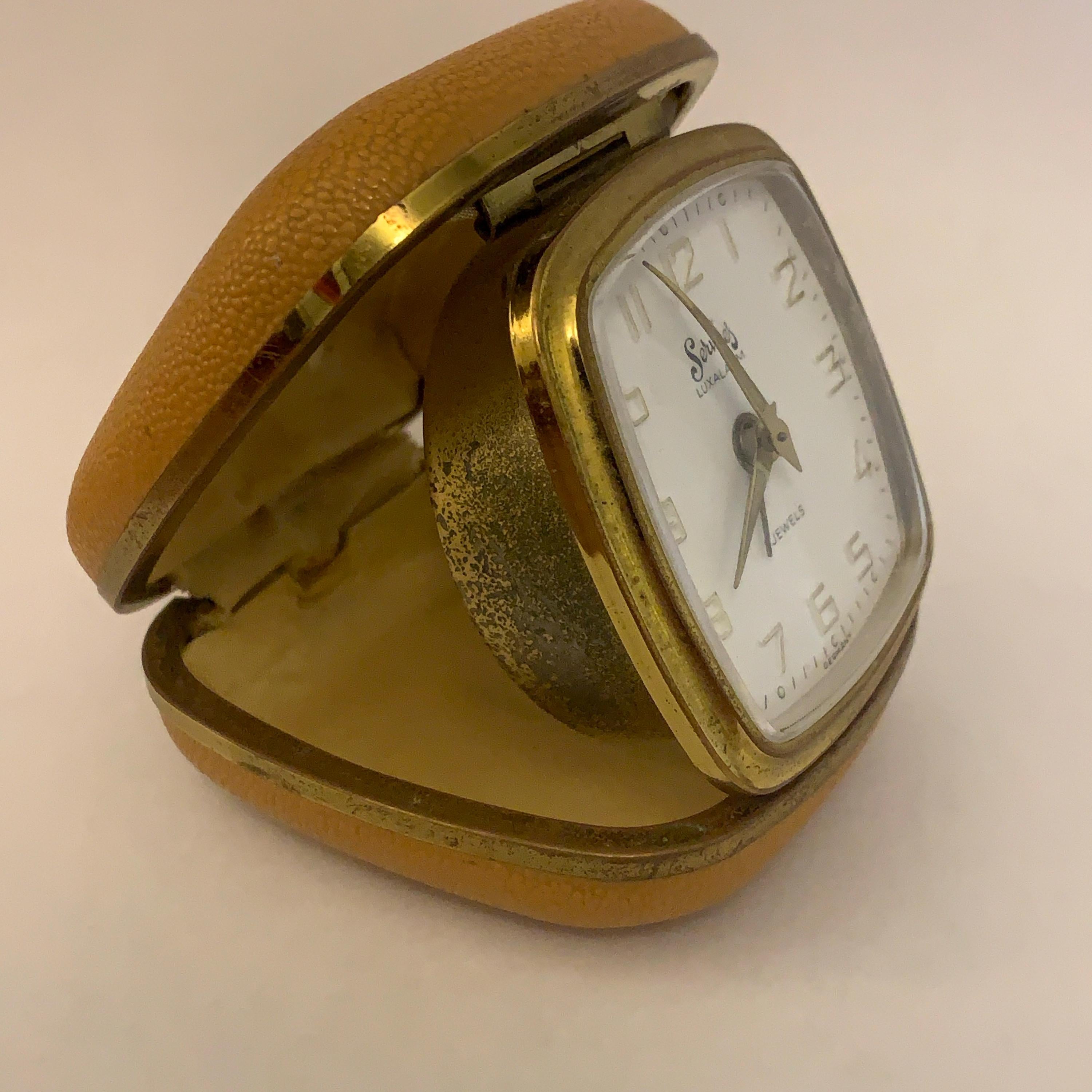 Services Luxalarm Travel Alarm Clock – Tan Case, Germany, 2 Jewels, 1960s