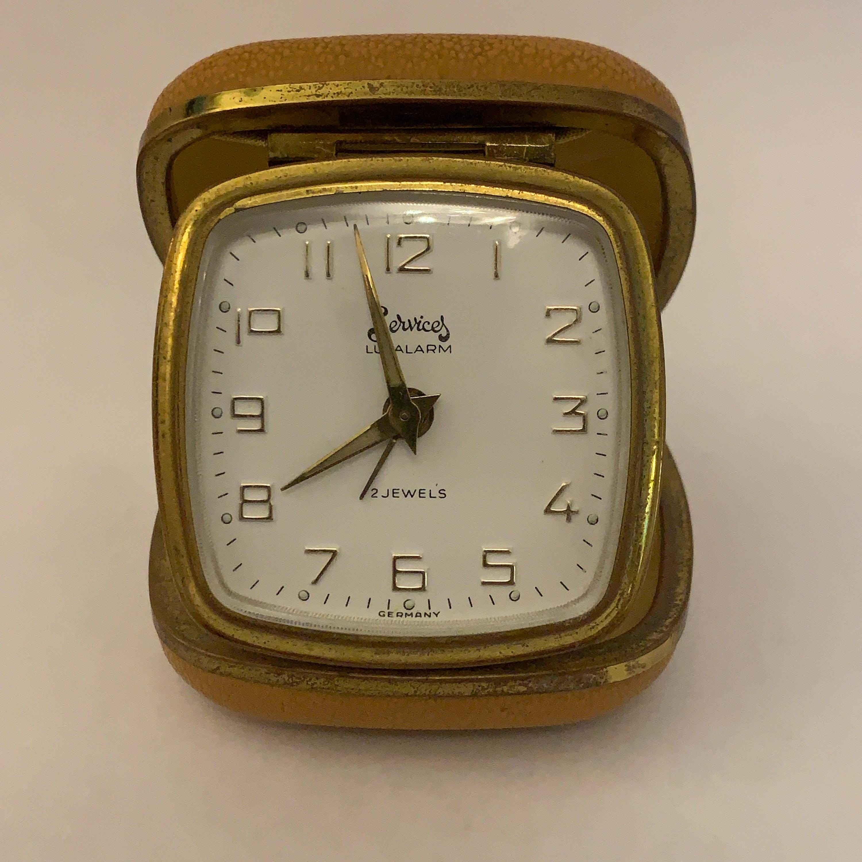 Services Luxalarm Travel Alarm Clock – Tan Case, Germany, 2 Jewels, 1960s