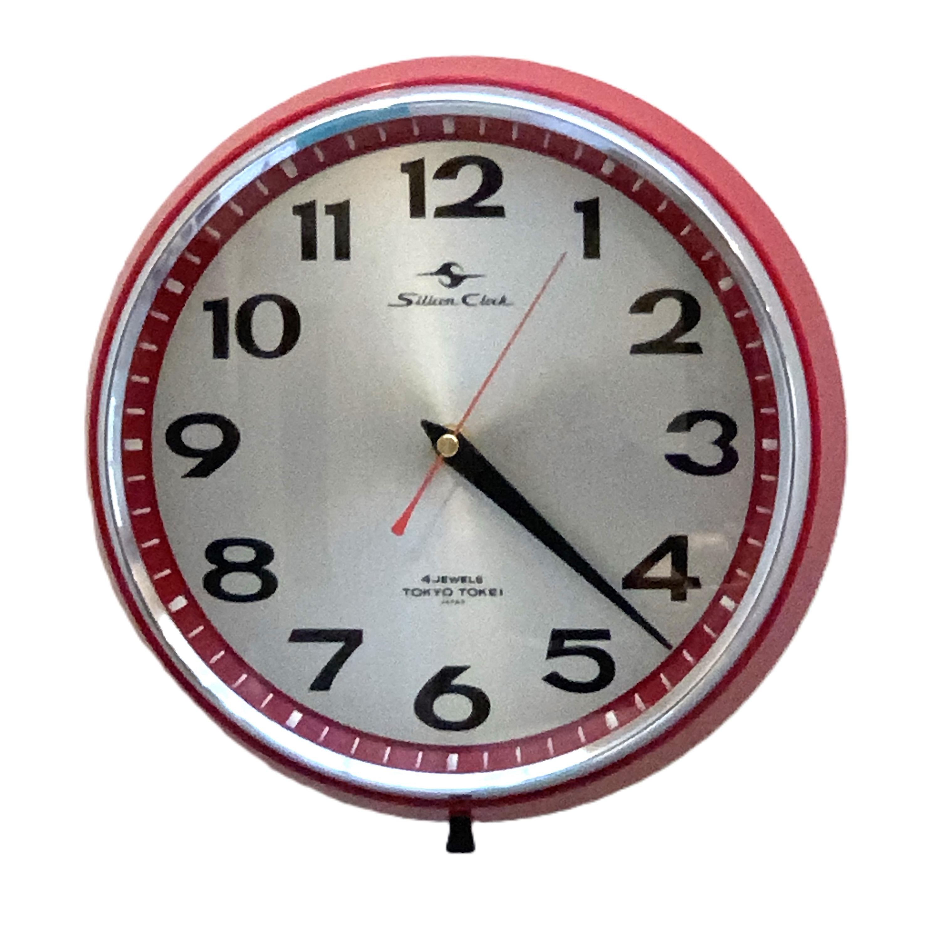 Silicon Clock Tokyo Tokei Wall Clock – Red, Japan, 10 Inch, New Quartz Movement