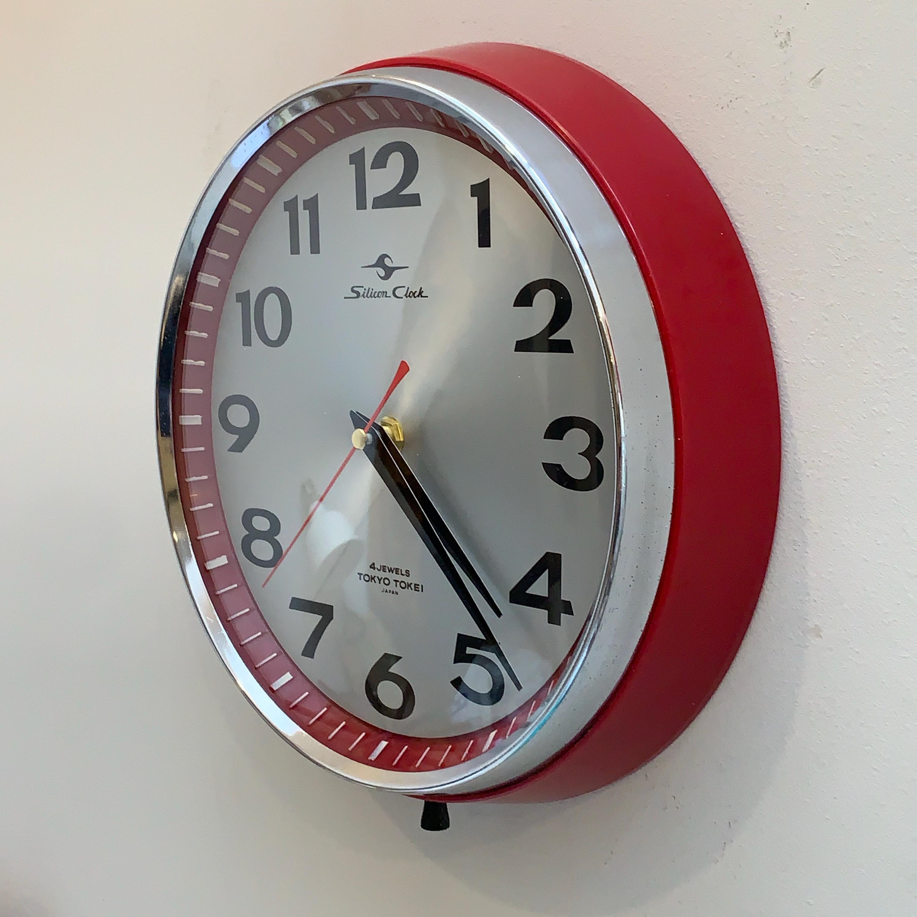 Silicon Clock Tokyo Tokei Wall Clock – Red, Japan, 10 Inch, New Quartz Movement