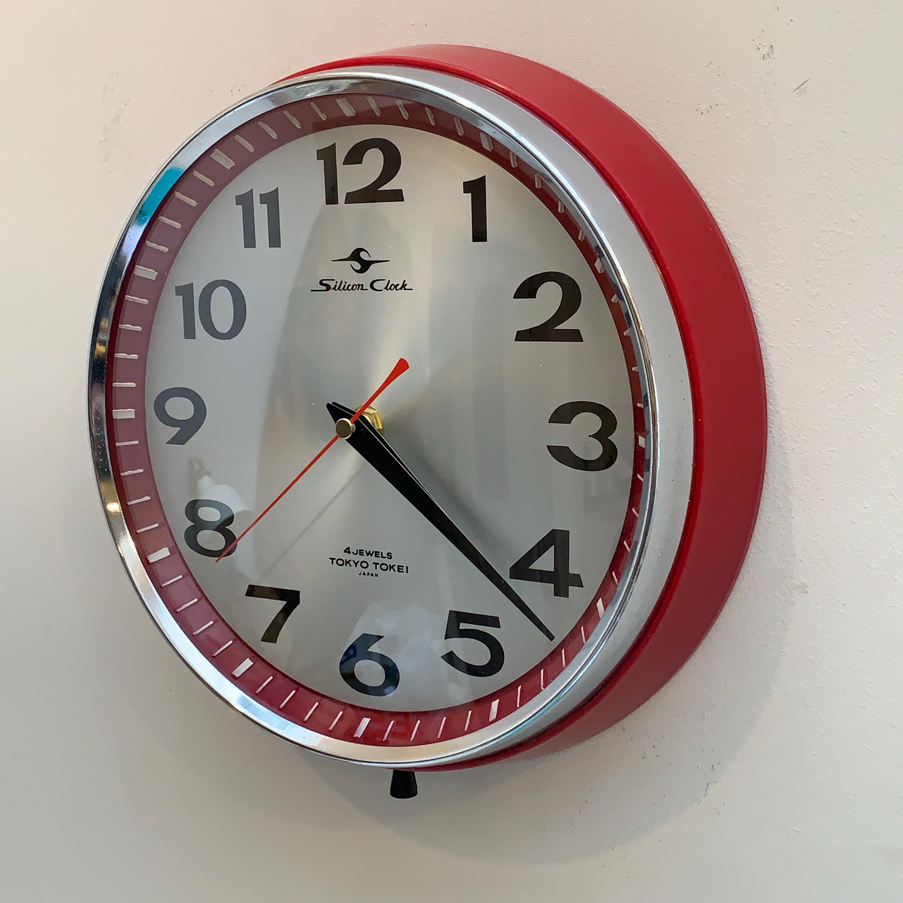 Silicon Clock Tokyo Tokei Wall Clock – Red, Japan, 10 Inch, New Quartz Movement