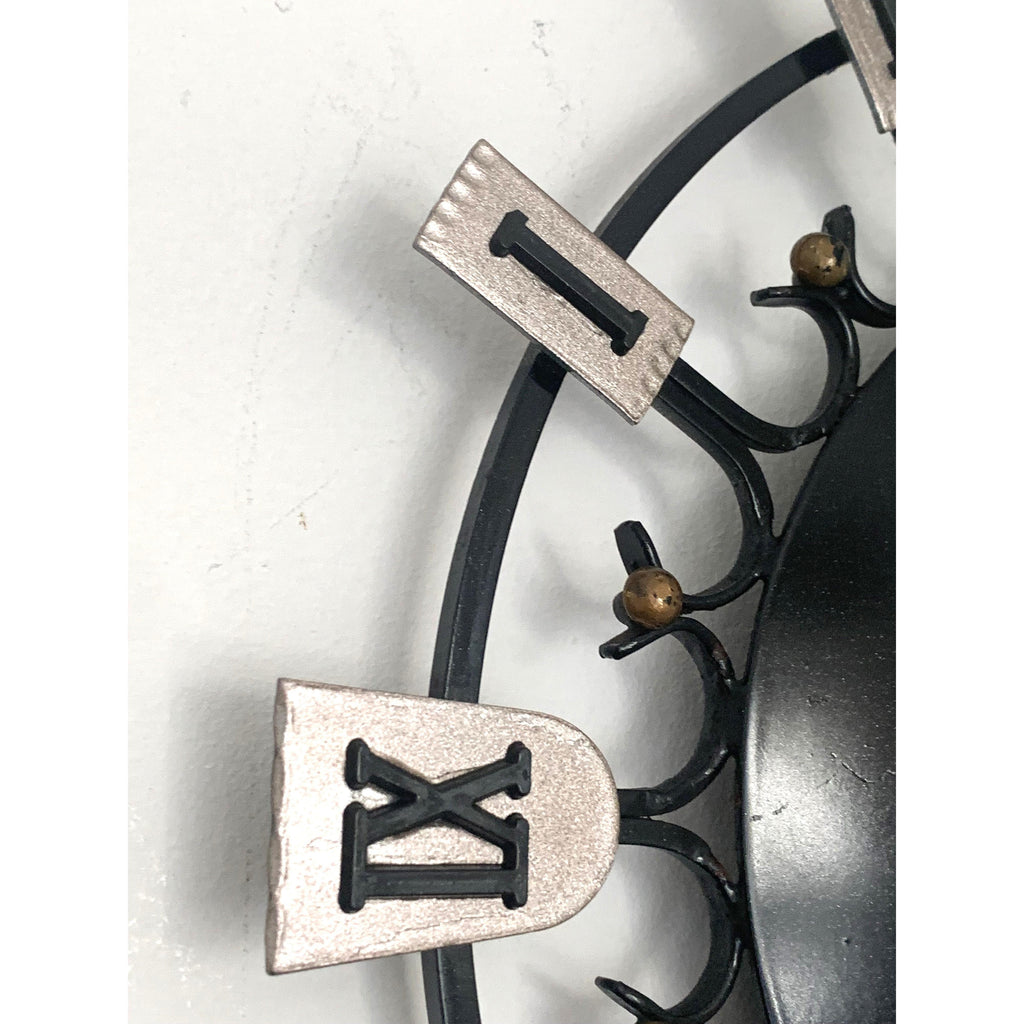 Smiths Dominica Wall Clock - 1950s British Wrought Iron Roman Numeral, Restored, 12 Inch