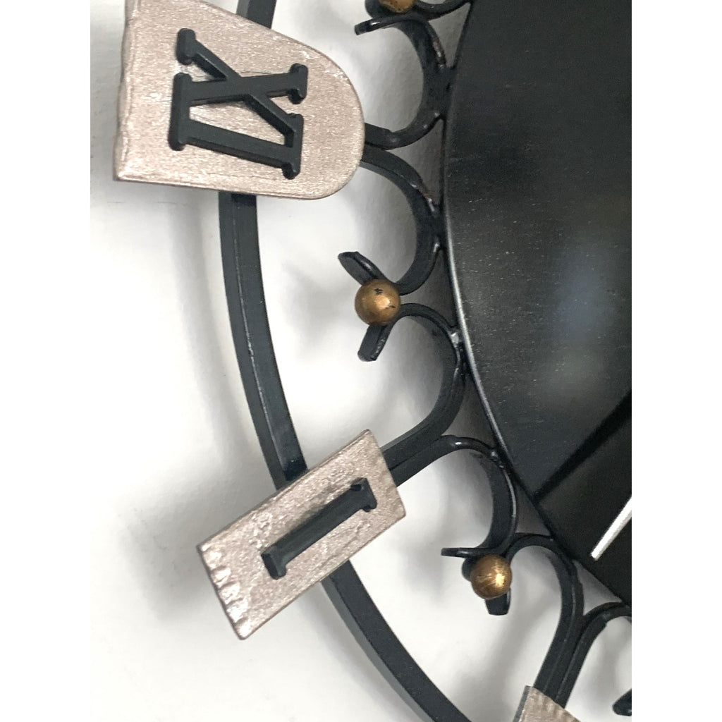 Smiths Dominica Wall Clock - 1950s British Wrought Iron Roman Numeral, Restored, 12 Inch
