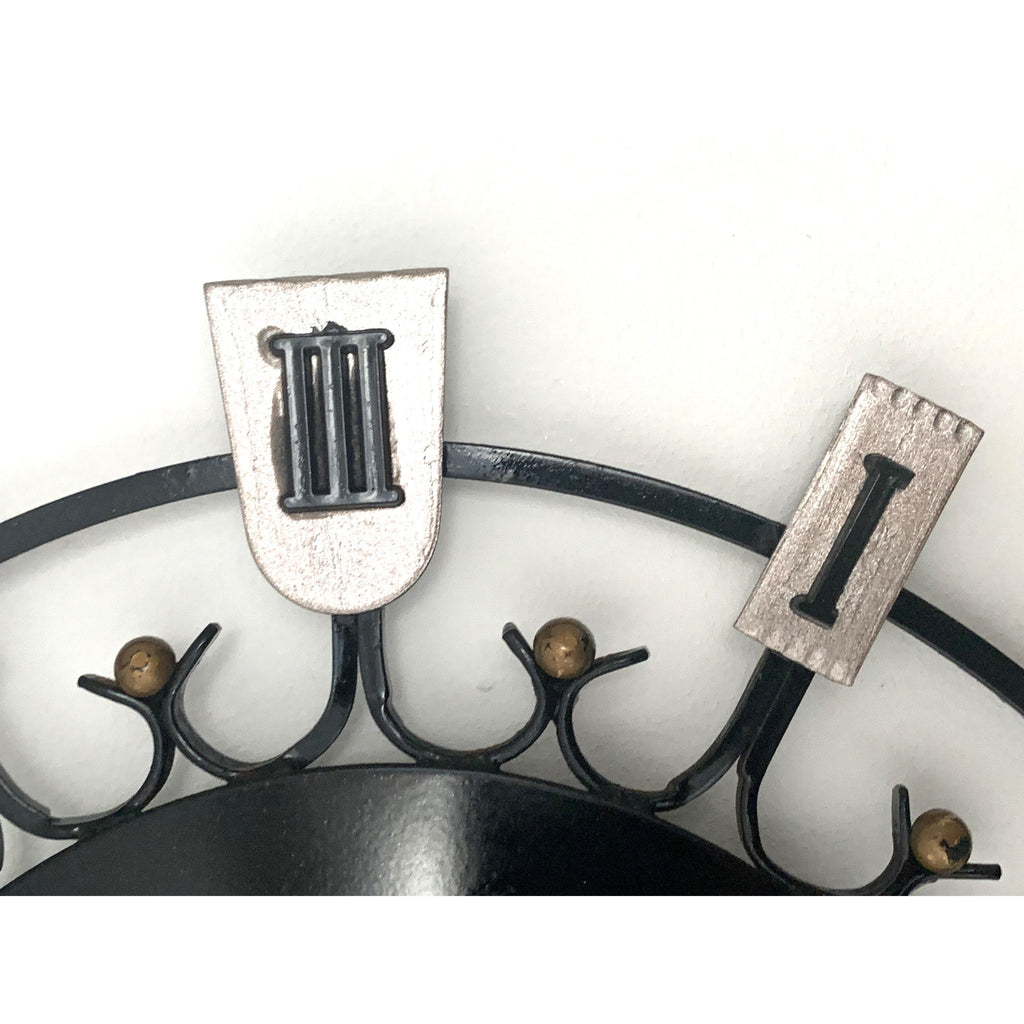 Smiths Dominica Wall Clock - 1950s British Wrought Iron Roman Numeral, Restored, 12 Inch