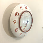 Smiths Vitreous Enamel Wall Clock Rare 1950s White Red Quartz 8in Gift