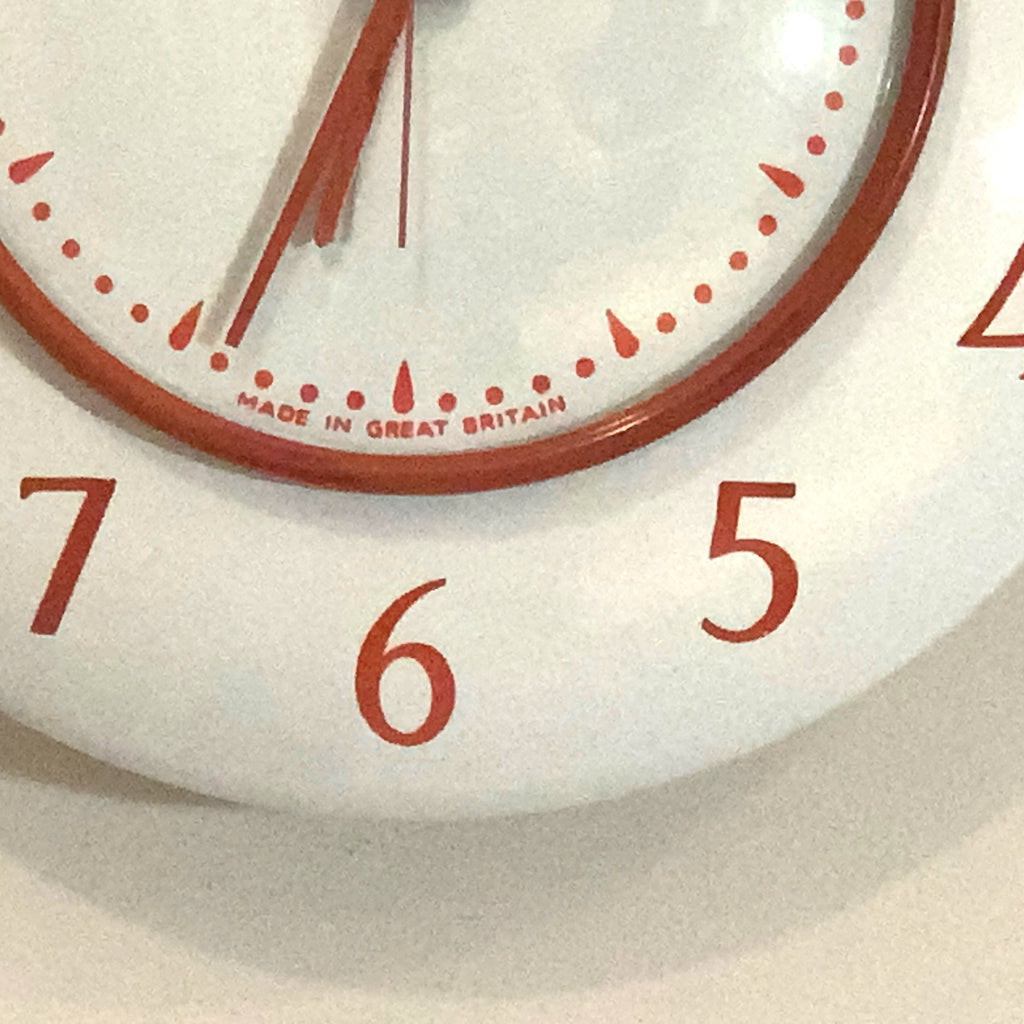 Smiths Vitreous Enamel Wall Clock Rare 1950s White Red Quartz 8in Gift