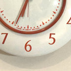 Smiths Vitreous Enamel Wall Clock Rare 1950s White Red Quartz 8in Gift