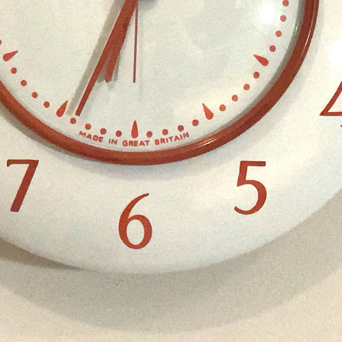Smiths Vitreous Enamel Wall Clock Rare 1950s White Red Quartz 8in Gift