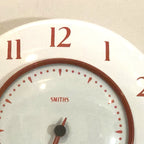 Smiths Vitreous Enamel Wall Clock Rare 1950s White Red Quartz 8in Gift