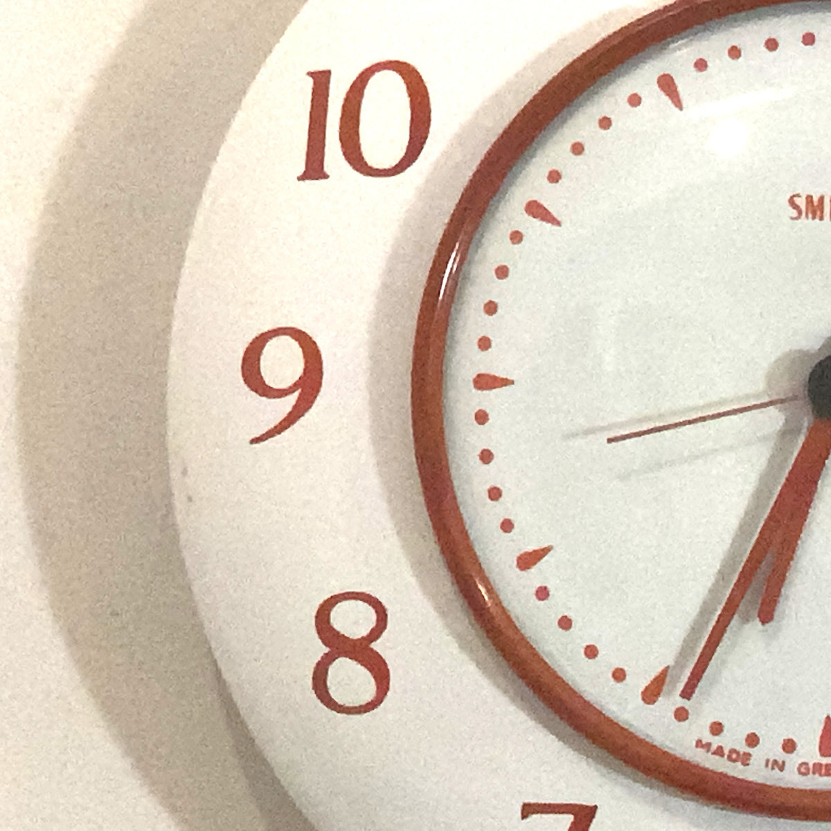 Smiths Vitreous Enamel Wall Clock Rare 1950s White Red Quartz 8in Gift