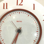 Smiths Vitreous Enamel Wall Clock Rare 1950s White Red Quartz 8in Gift