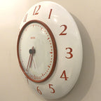 Smiths Vitreous Enamel Wall Clock Rare 1950s White Red Quartz 8in Gift