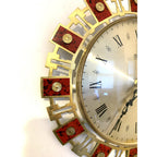 Staiger Chrometron Wall Clock – 1970s West German Brass Red Lacquer Roman Numeral 11 Inch Quartz