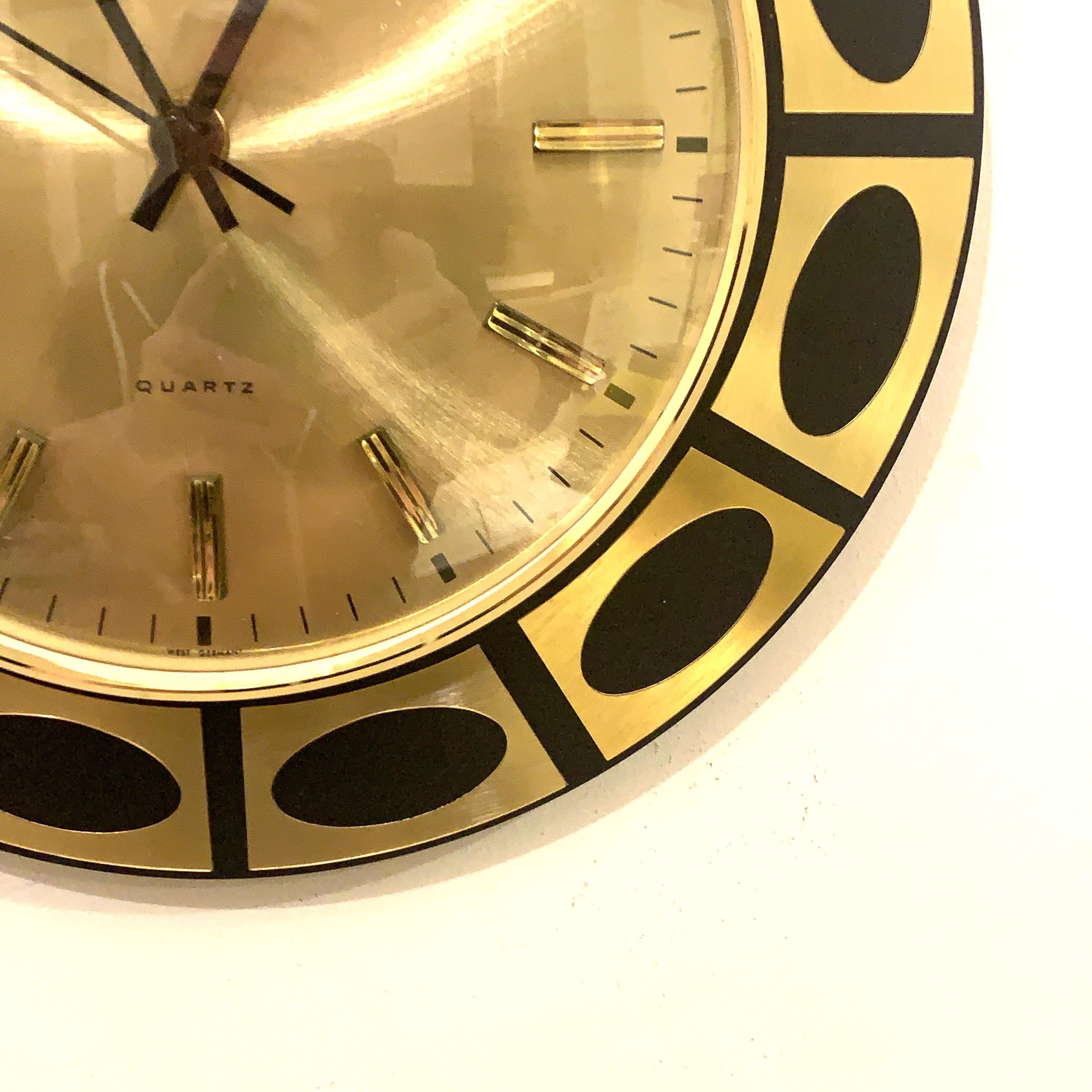 Staiger Op Art Wall Clock – 1970s Gold & Black Bezel, West Germany, New Old Stock
