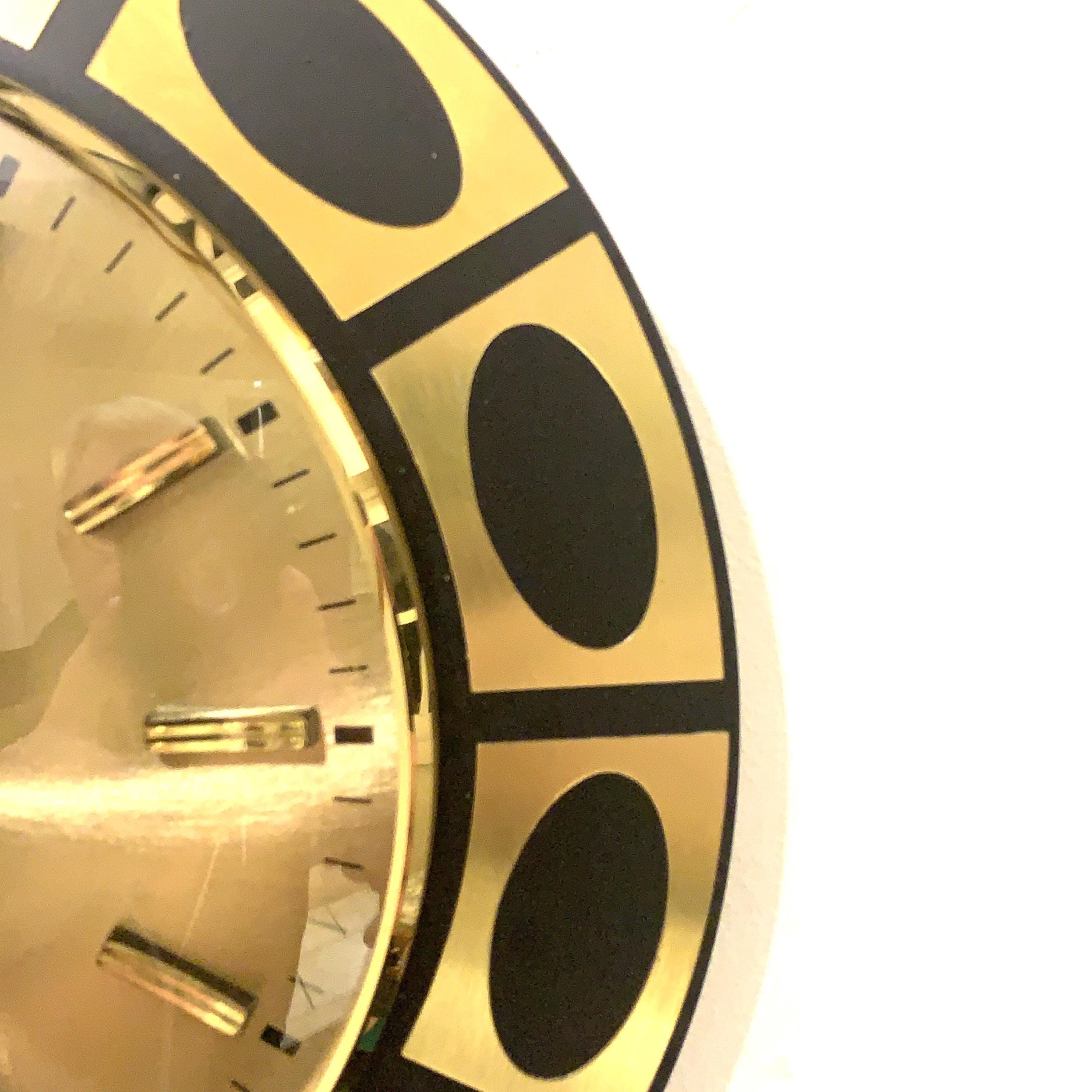 Staiger Op Art Wall Clock – 1970s Gold & Black Bezel, West Germany, New Old Stock