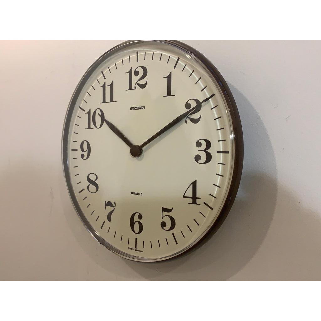 Staiger Wall Clock Vintage West Germany Quartz Brown Cream 70s 80s