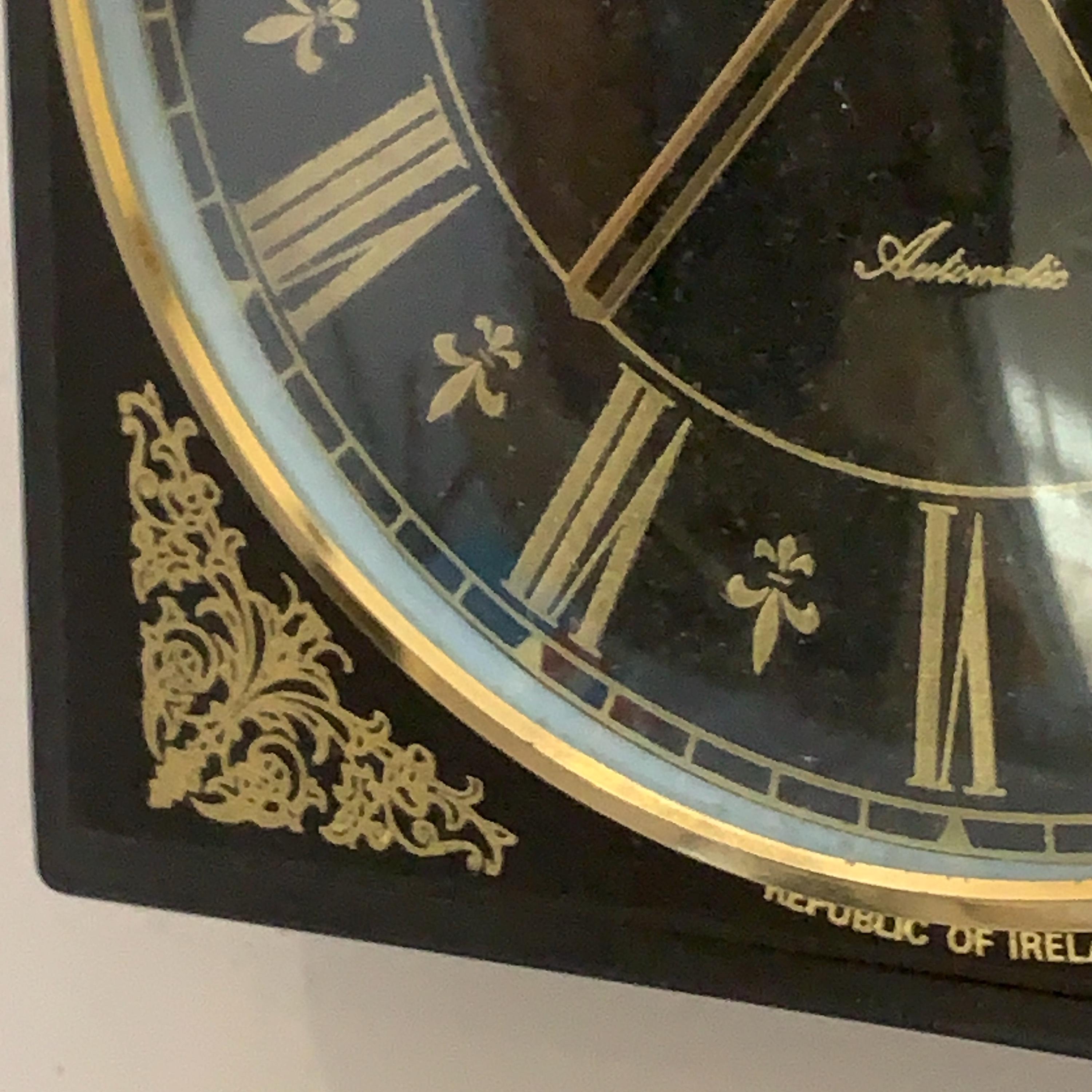 Standard Automatic Wall Clock – Irish Made, Black & Gold Fleur de Lis, 1960s