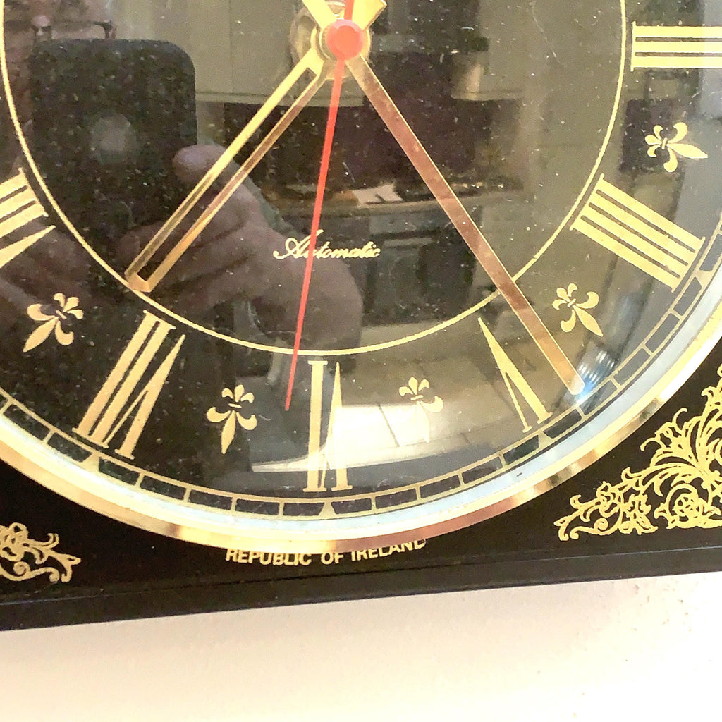 Standard Automatic Wall Clock – Irish Made, Black & Gold Fleur de Lis, 1960s