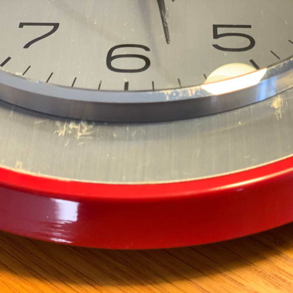 Timemaster Wall Clock, Red Steel, 1960s, Original Transistor Electronic Movement, German