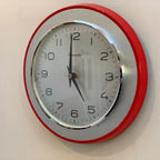 Timemaster Wall Clock, Red Steel, 1960s, Original Transistor Electronic Movement, German
