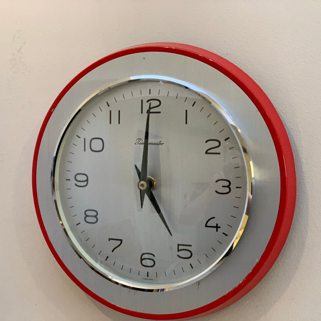 Timemaster Wall Clock, Red Steel, 1960s, Original Transistor Electronic Movement, German