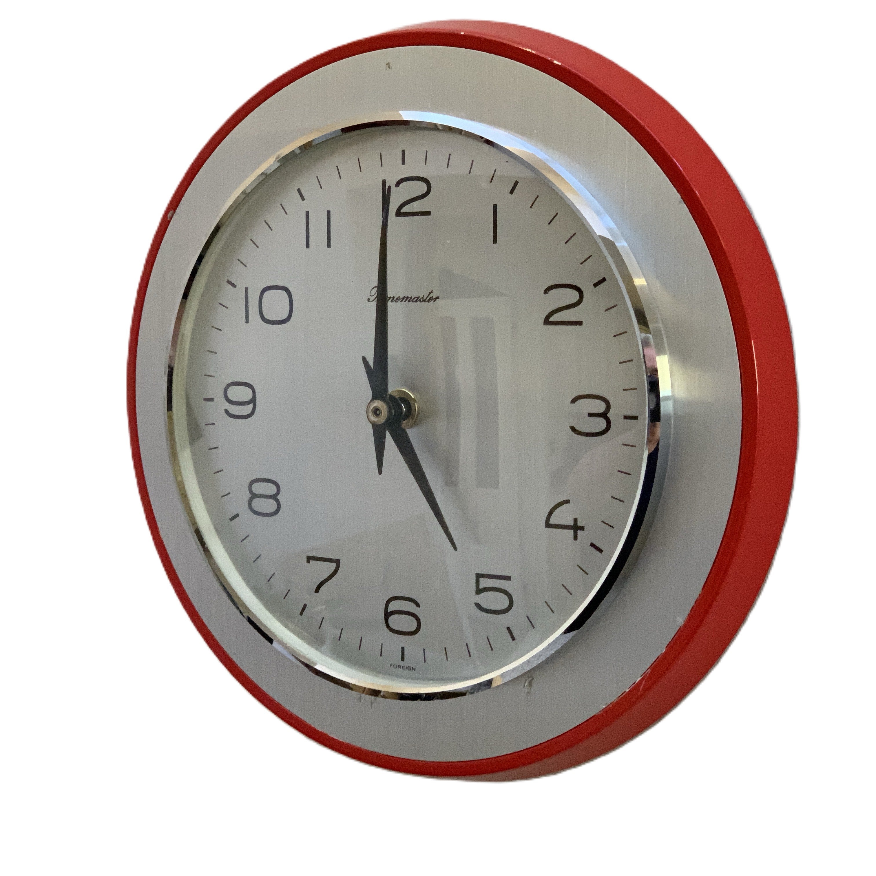 Timemaster Wall Clock, Red Steel, 1960s, Original Transistor Electronic Movement, German
