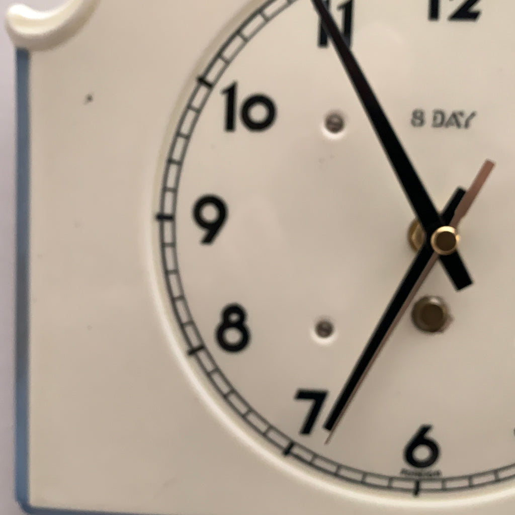 Vintage German Ceramic Wall Clock, 1930s Art Deco, Cream Ivory, 8 Day, Arched Case