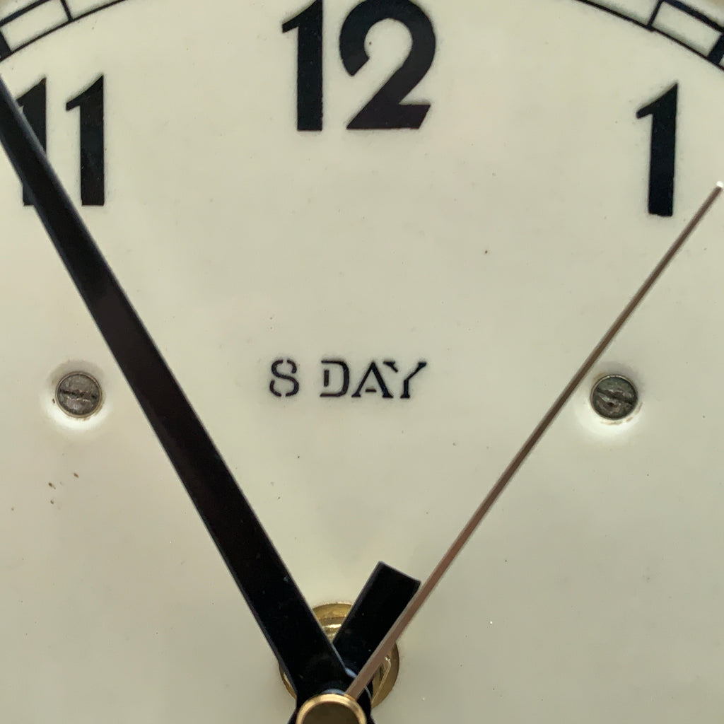 Vintage German Ceramic Wall Clock, 1930s Art Deco, Cream Ivory, 8 Day, Arched Case