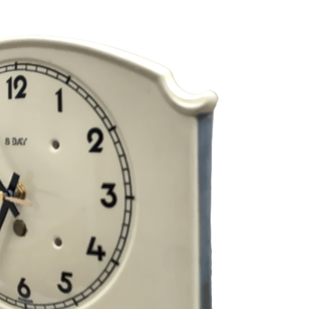 Vintage German Ceramic Wall Clock, 1930s Art Deco, Cream Ivory, 8 Day, Arched Case