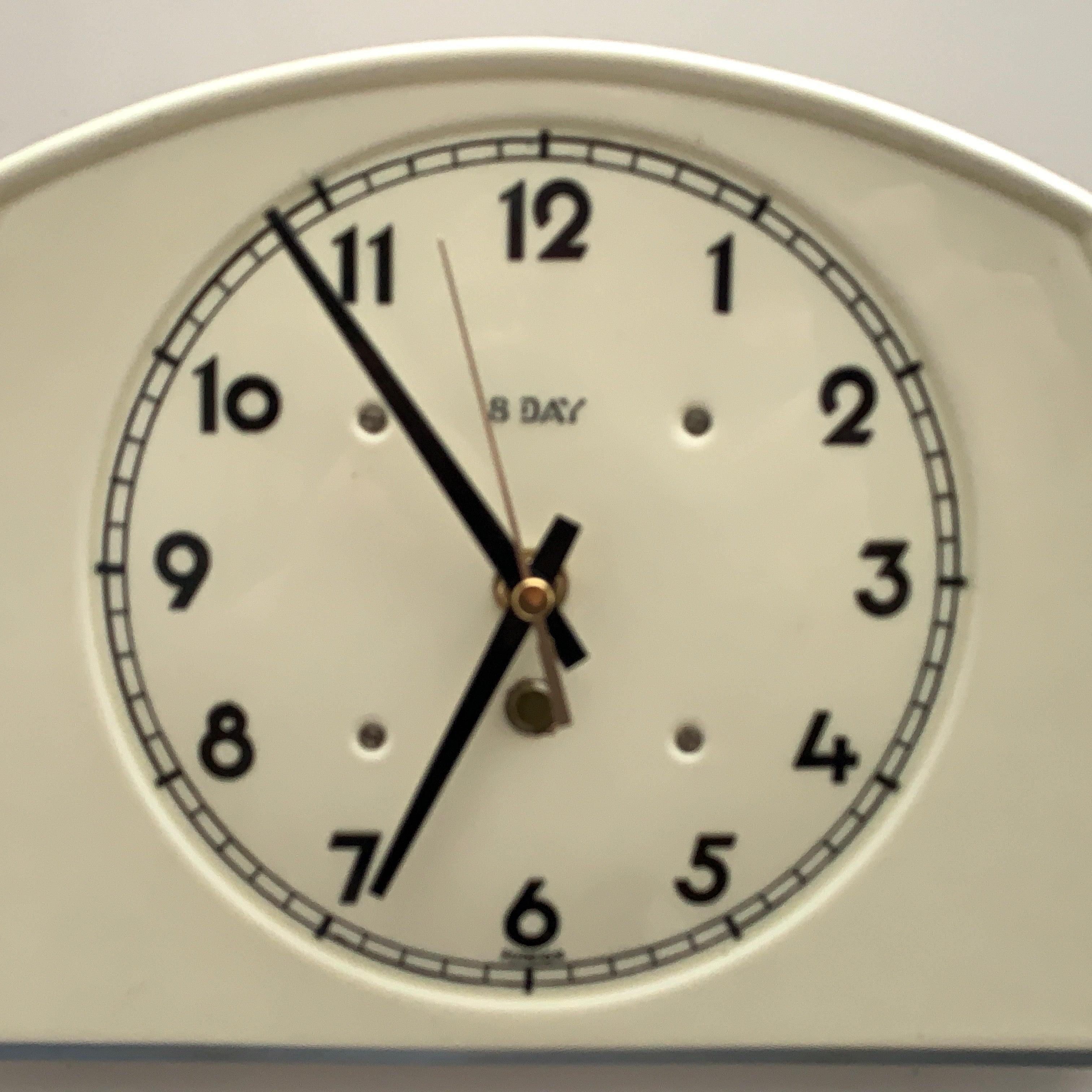 Vintage German Ceramic Wall Clock, 1930s Art Deco, Cream Ivory, 8 Day, Arched Case