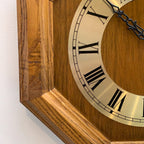 Vintage German Oak Octagonal Wall Clock, Brass Roman Numeral Dial, All Original, 12 Inch