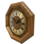 Vintage German Oak Octagonal Wall Clock, Brass Roman Numeral Dial, All Original, 12 Inch