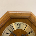 Vintage German Oak Octagonal Wall Clock, Brass Roman Numeral Dial, All Original, 12 Inch